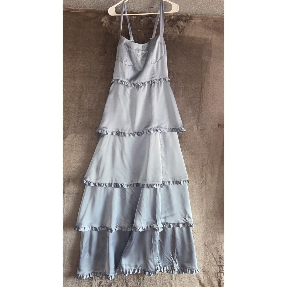 Show Me Your Mumu Lady Corset Dress Womens XL Steel Blue Luxe Satin Self Lined - Picture 6 of 15